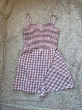 super down x Revolve Women's XXS Colette Cami Pink & White Gingham Print Romper